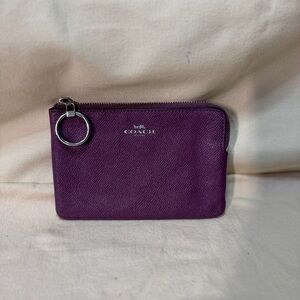 Coach Purple Leather Zip coin Card Pouch